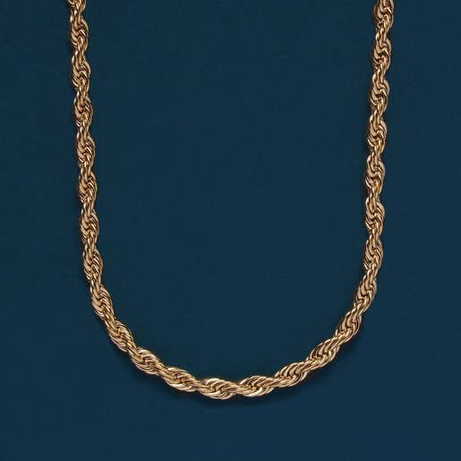 3mm gold plated rope chain necklace for men: 22"