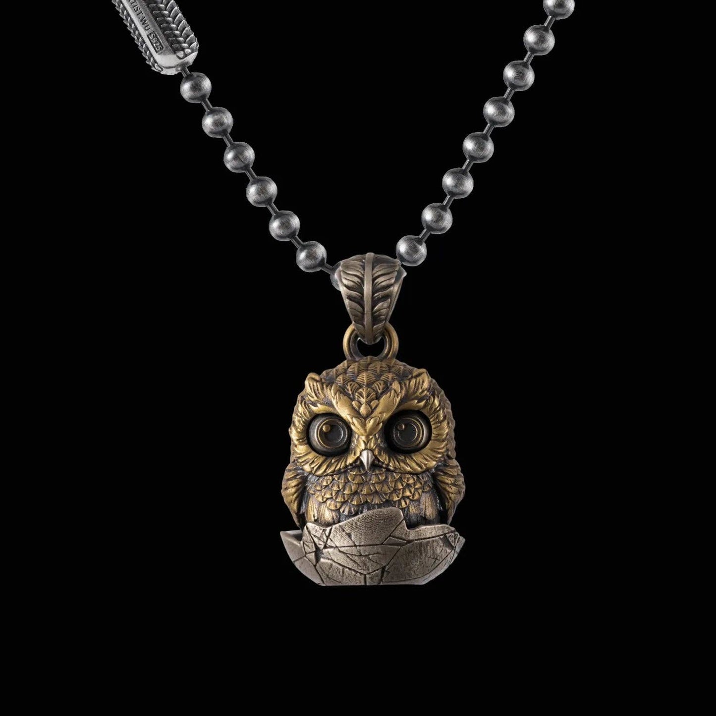 Owl Fidget Pendant: 18" / Brass / 4mm Black Ball Chain