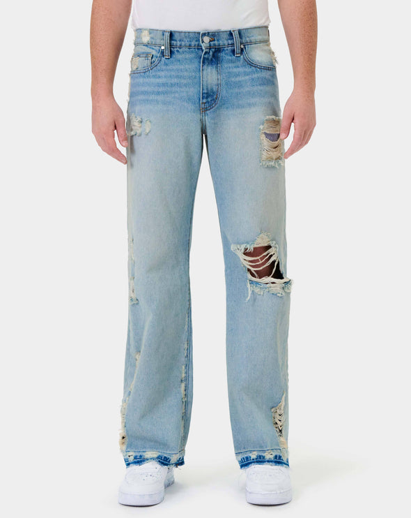 KNEE DESTROYED RELAXED FLARE DENIM