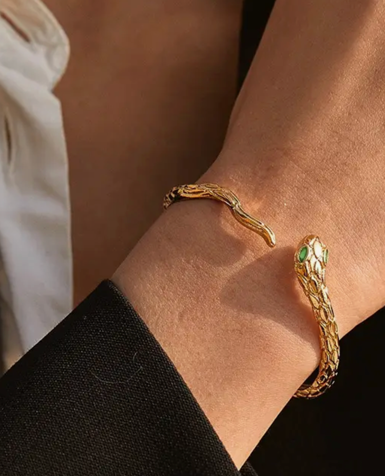 HoopLa Style - Snake Serpant bangle Bracelet-Engraved Skin-Stainless Steel : Yellow Gold