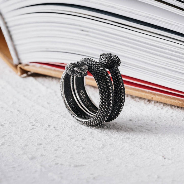 Amphisbaena Triple layer Ring: Oxidized Silver / 10