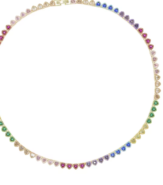 HoopLa Style - Heart Tennis Necklace- 14K Ombré CZ: Multi