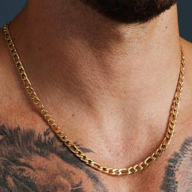 6mm Gold Figaro Chain Necklace for Men: 20"