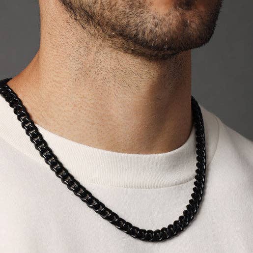 9mm Black Miami Cuban chain in black 316L Stainless Steel: 20"