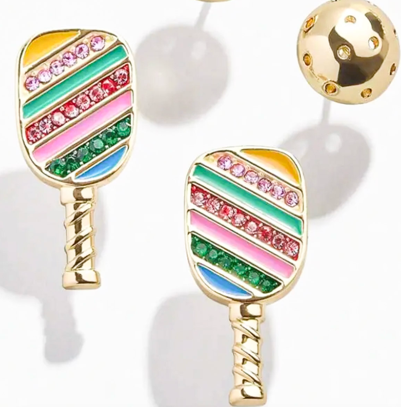 HoopLa Style - Lets Play- Pickle Ball Stud Earrings- Enamel, Crystal: Two Balls