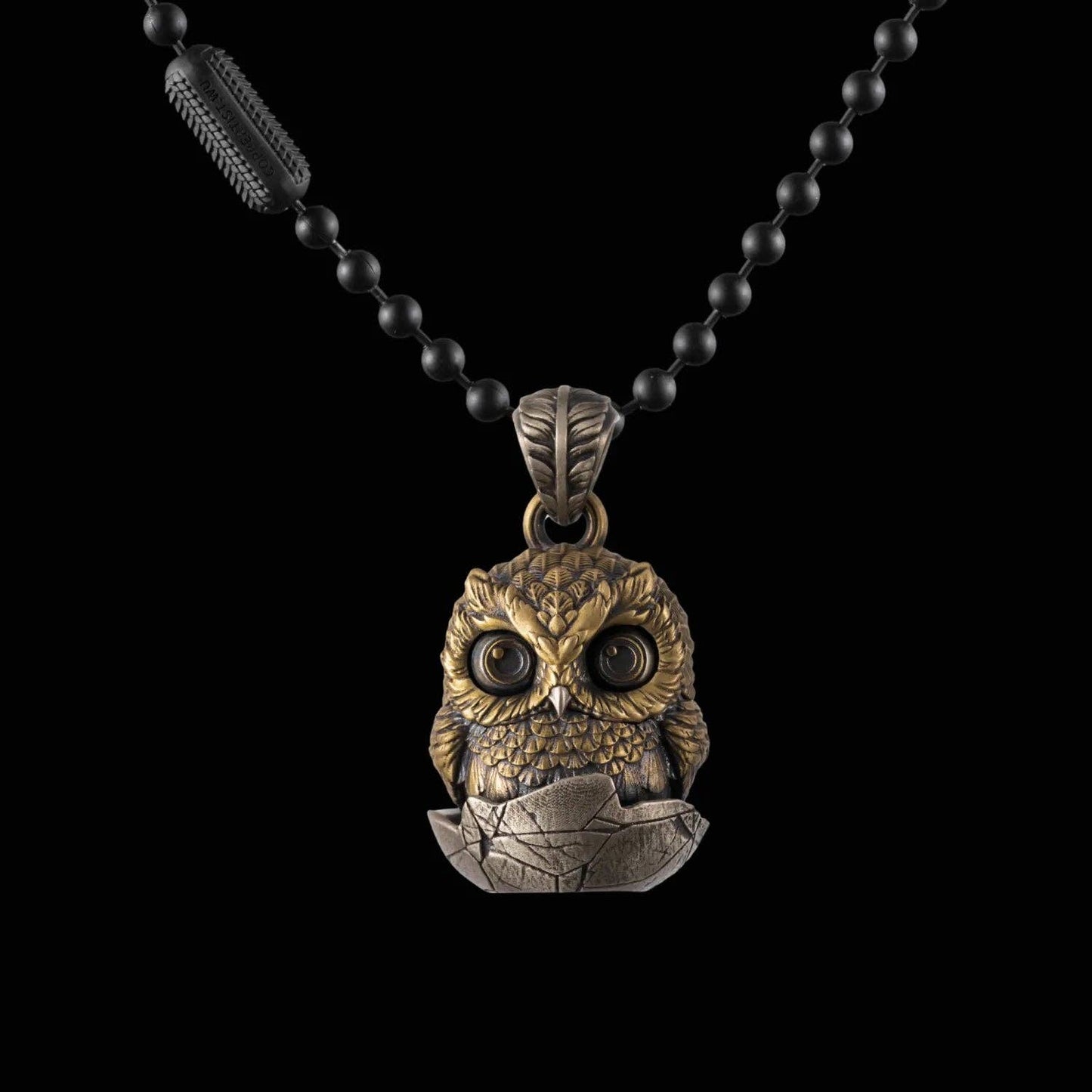 Owl Fidget Pendant: 18" / Brass / 4mm Black Ball Chain