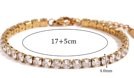 HoopLa Style - Tennis Bracelet  Stainless Steel Zircon: Yellow Gold / 4mm