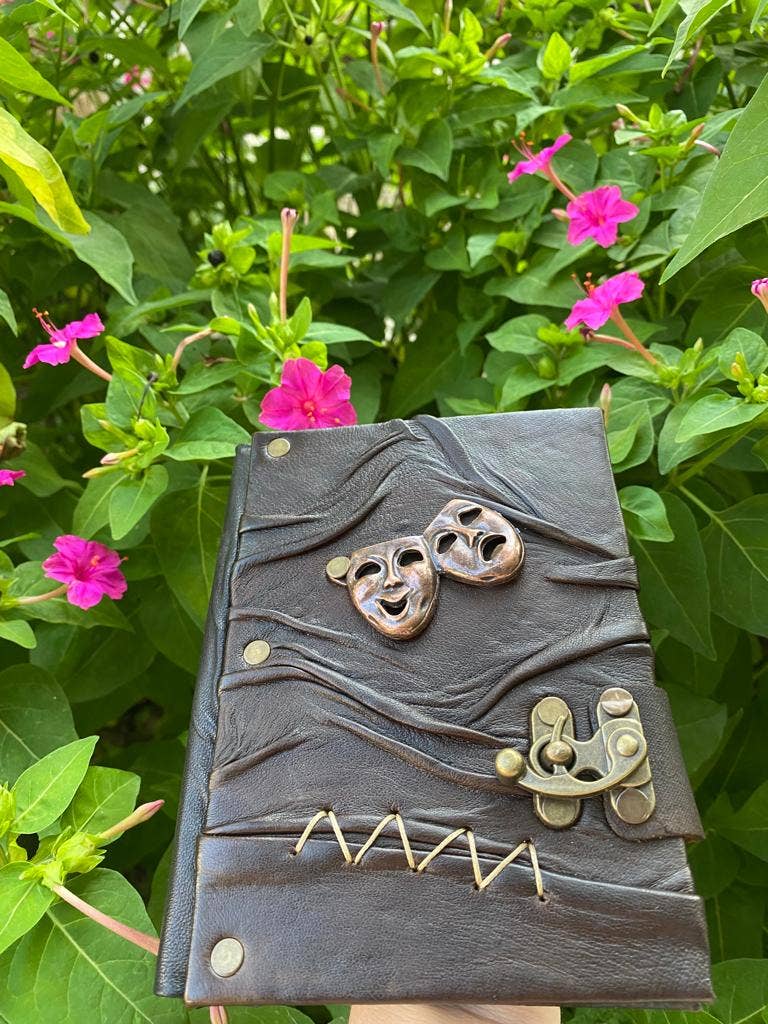 Mini  Theatre Mask Diary Real Leather Journal Notebook