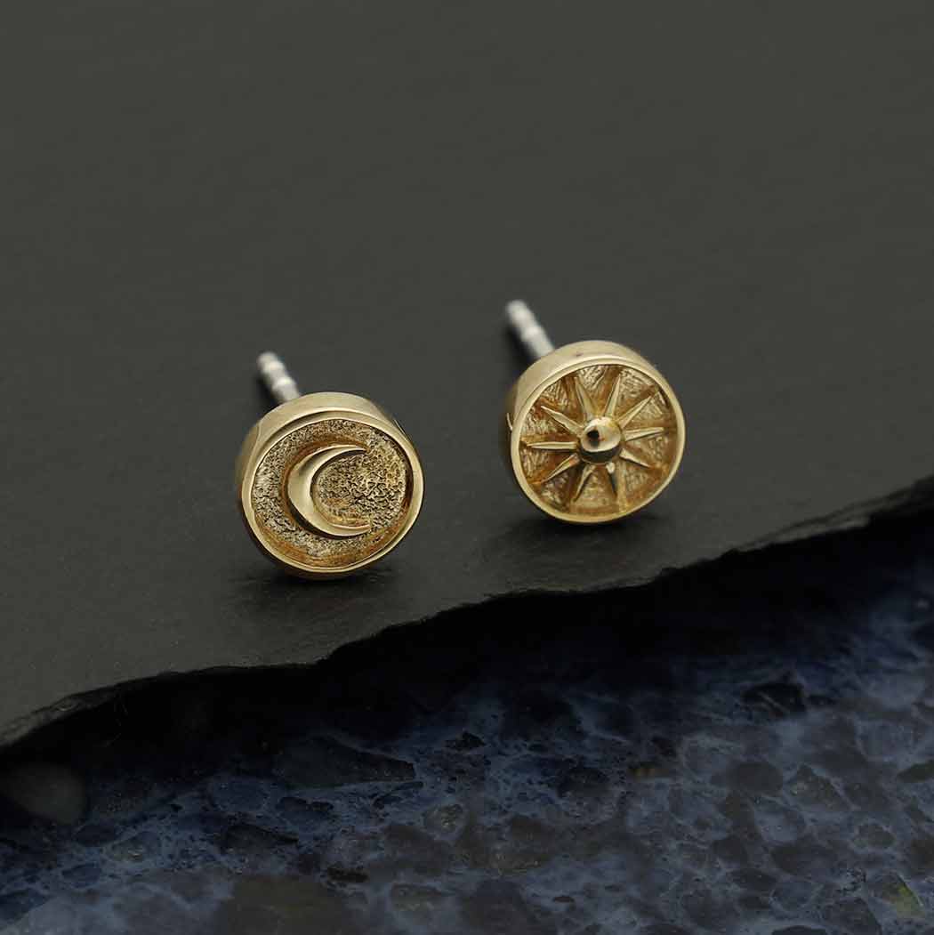 Raised Sun and Moon Post Earrings 6x6mm: Sterling Silver