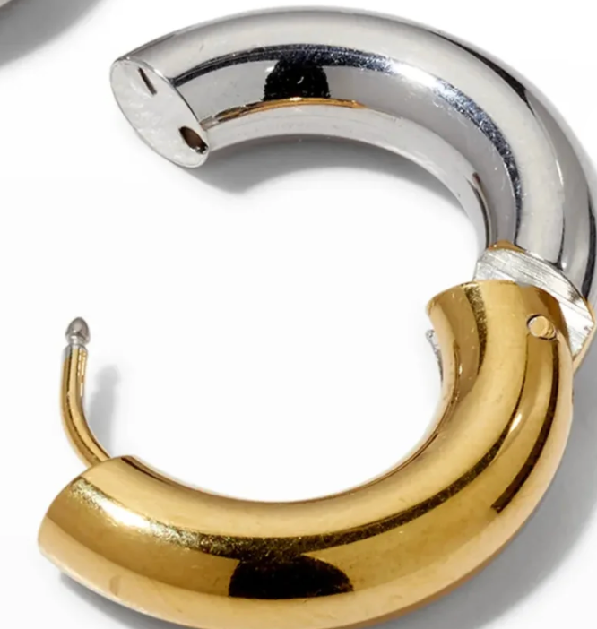 HoopLa Style - Undecided- Two Tone Earring- Hinge French Cleat Closure: Large