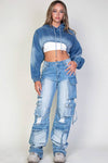 Ripped Distressed Denim Cargo Jeans