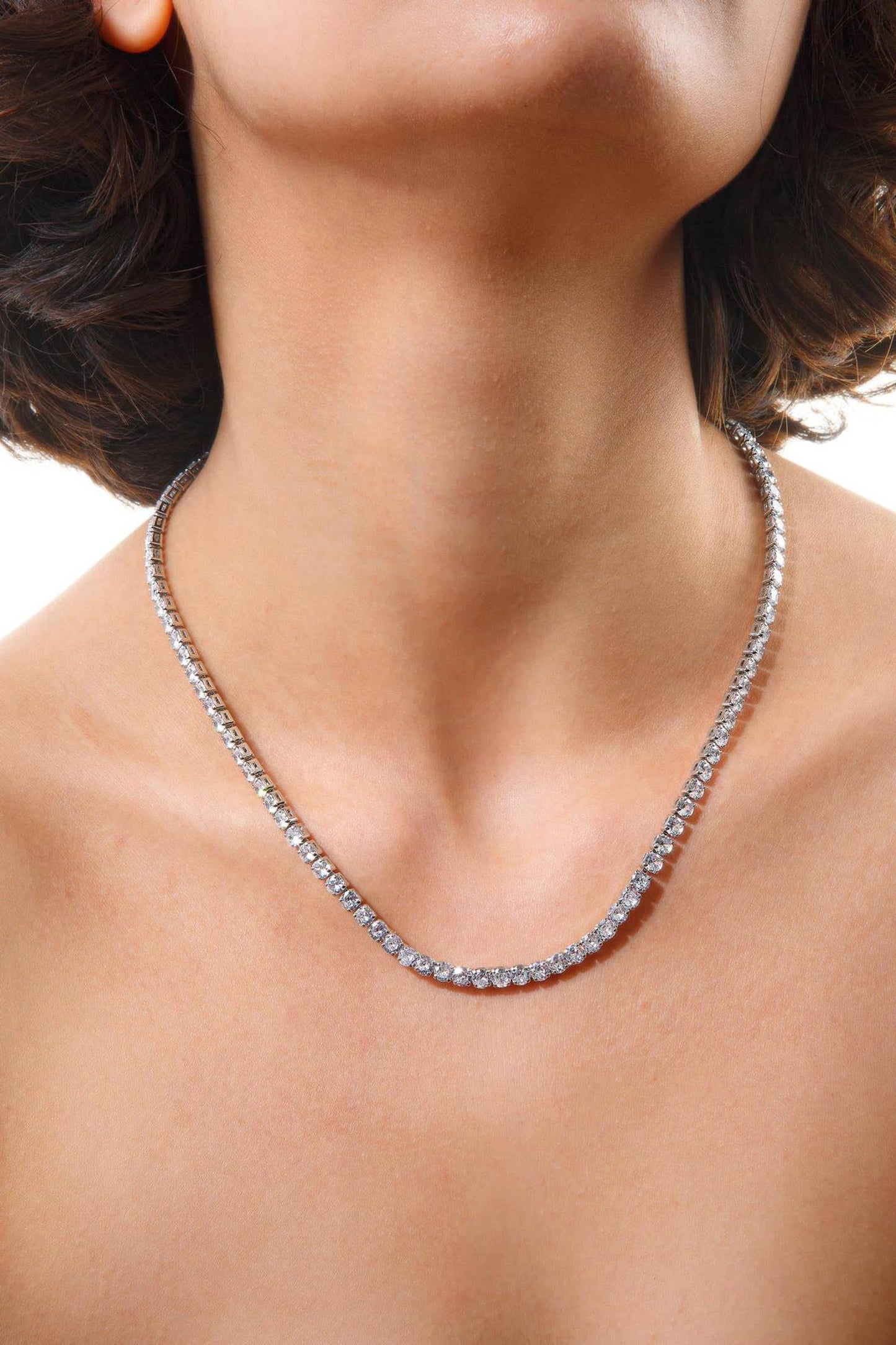 HoopLa Style - Tennis Necklace. Premium PV plated stainless CZ. : White Gold / 2mm