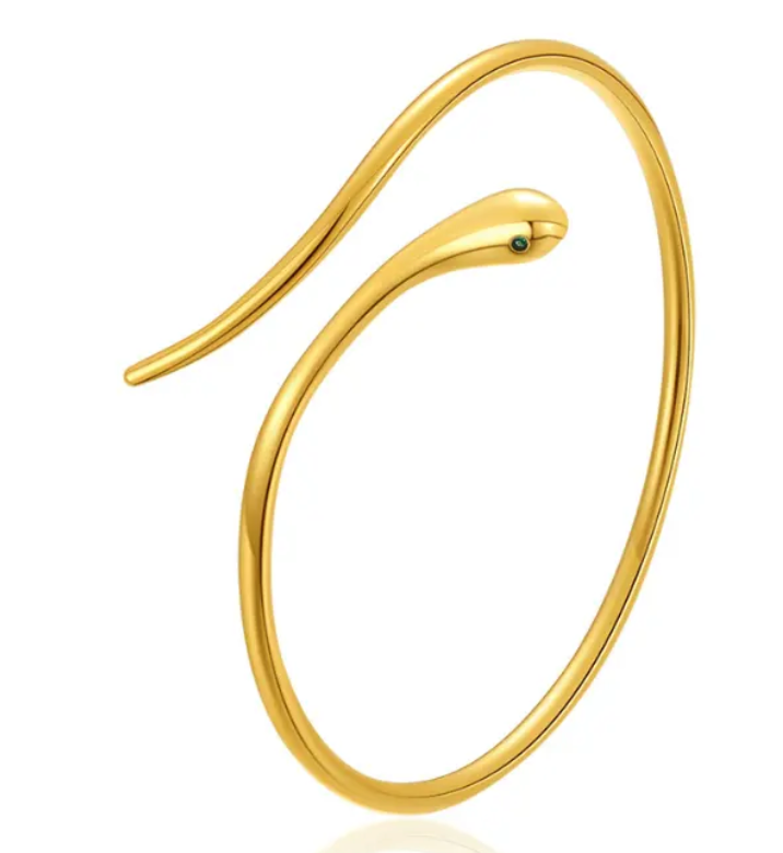 HoopLa Style - Snake Bangle Bracelet- Hinged- Stainless Steel - Cuff  : Yellow Gold