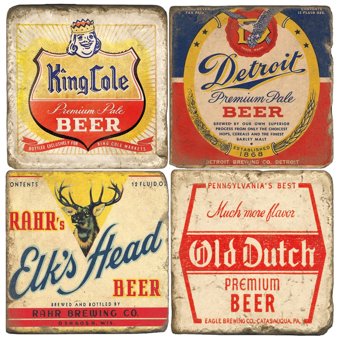 Beer Labels - Tumbled Marble Coasters Set/4