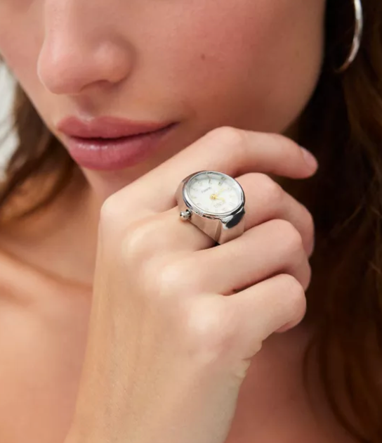 HoopLa Style - Watch Ring- Stainless Steel- Quartz Stretch Ring- Gift Box: Silver