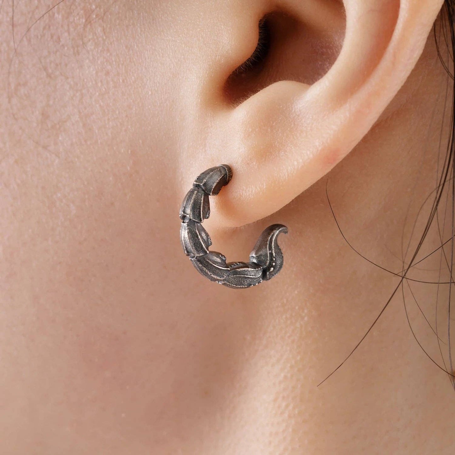 Scorpion Tail Earrings: Oxidized Silver