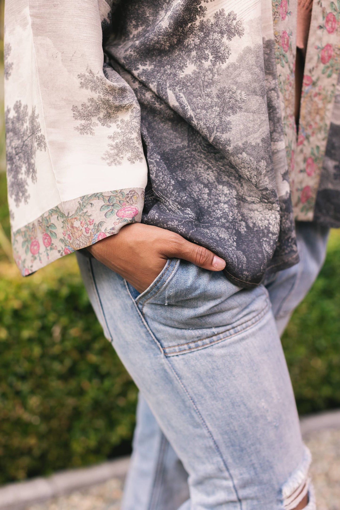 Still I Rise Cropped Bamboo Kimono Cardigan with Landscape