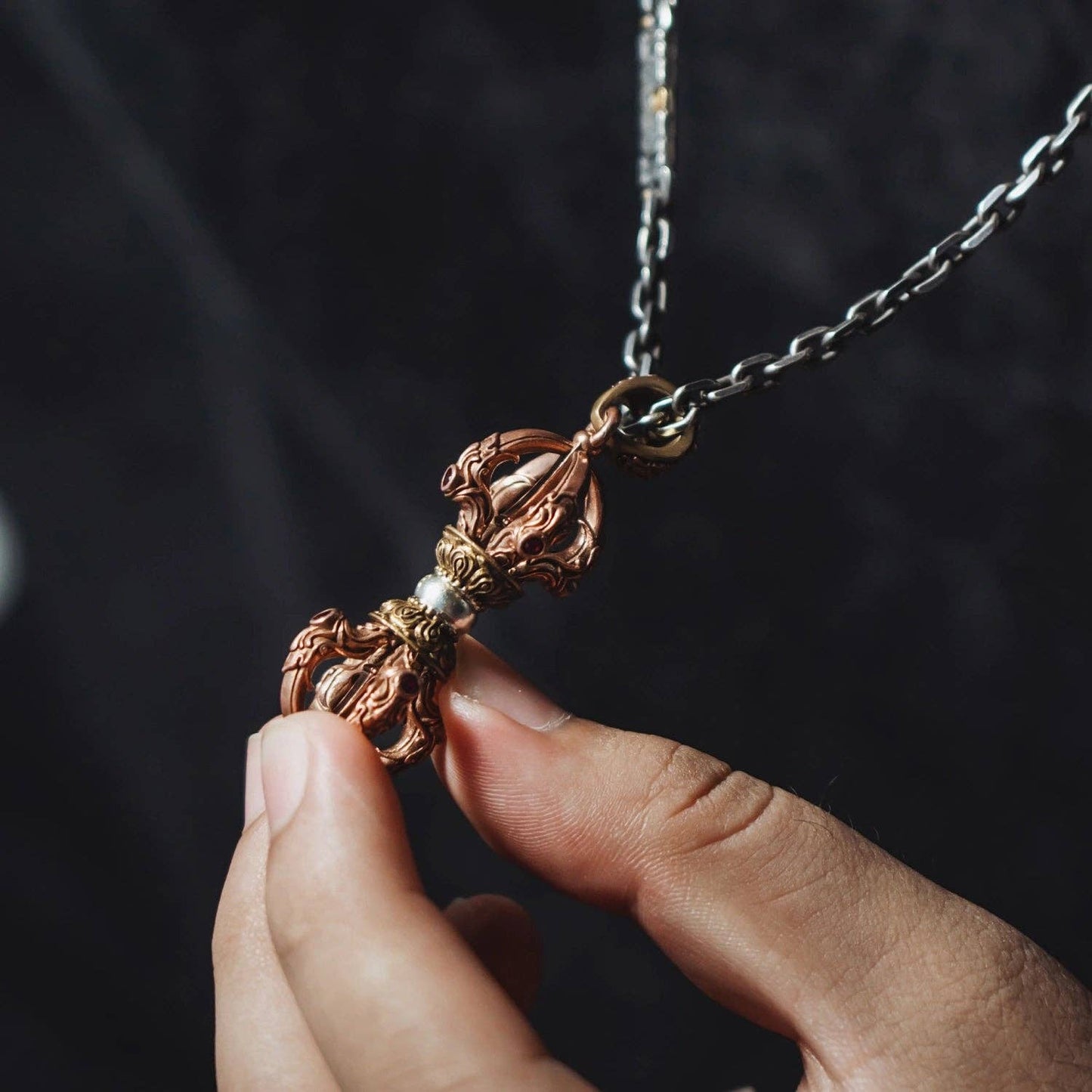 Vajra Pestle Pendant: Copper & Brass & Silver