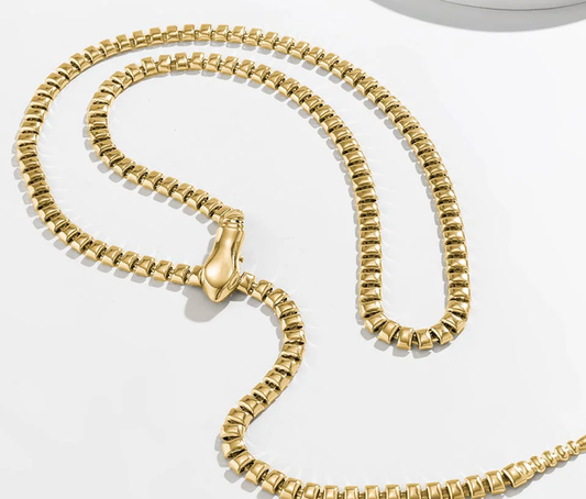 HoopLa Style - The Snake Lariat Chain Belt. Chunky steel 14K and silver: Yellow Gold