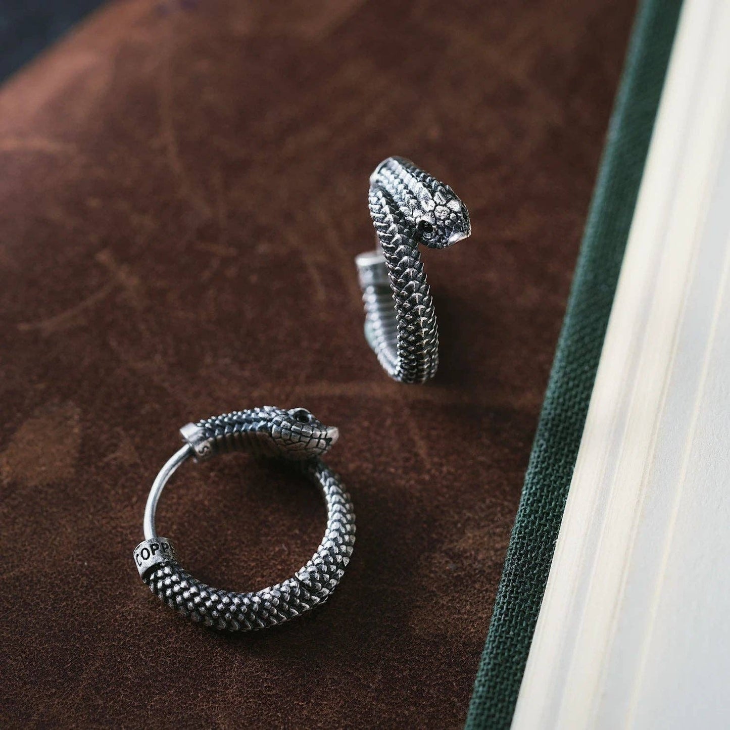 Hognose Snake Earrings: Oxidized Silver