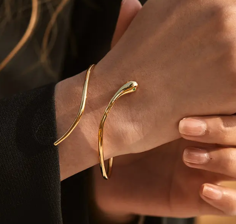 HoopLa Style - Snake Bangle Bracelet- Hinged- Stainless Steel - Cuff  : Yellow Gold