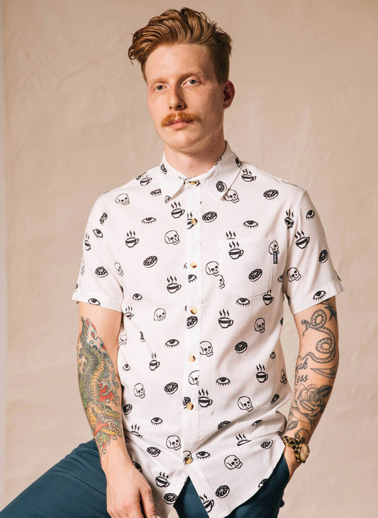 Morning Glory Coffee Casual Button Down Shirt Men