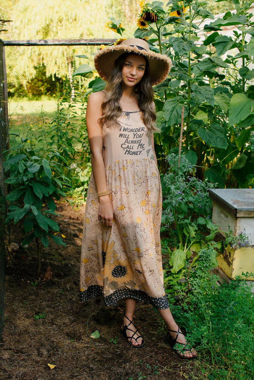 Milk & Honey Bohéme Slip Dress with Bees and Sunflowers