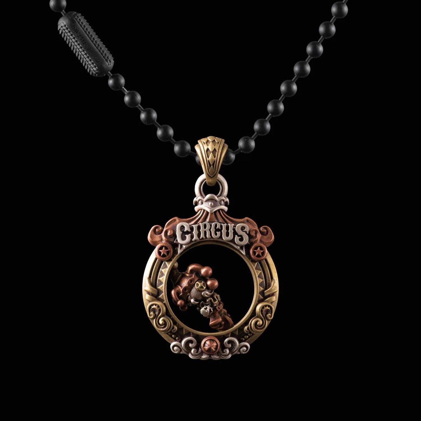 Circus Pendant: 21" / Brass / 4mm Black Ball Chain