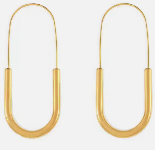 HoopLa Style - Paperclip Hoop- Drop Stainless Steel Earring: Gold