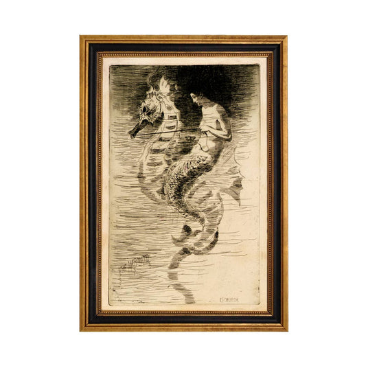 Mermaid and Sea Horse Illustration Reproduction Print