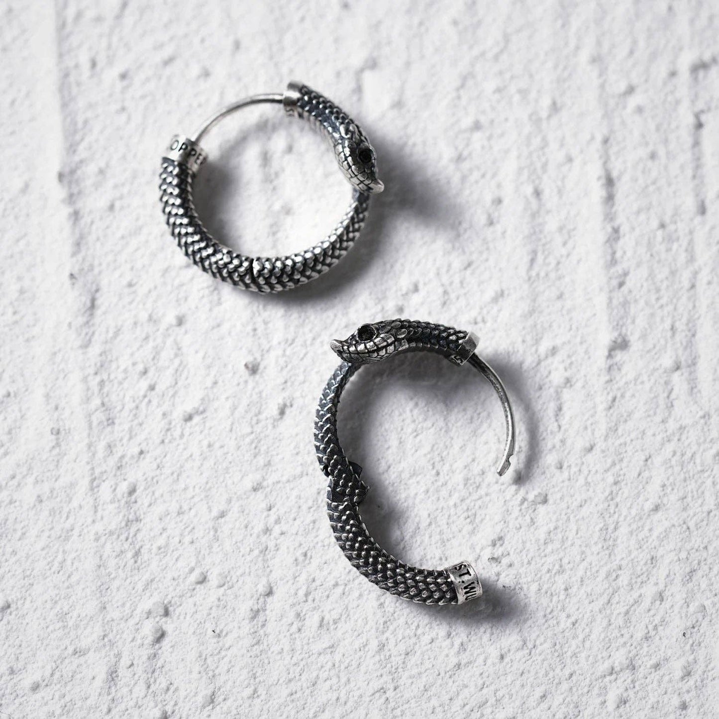 Hognose Snake Earrings: Oxidized Silver