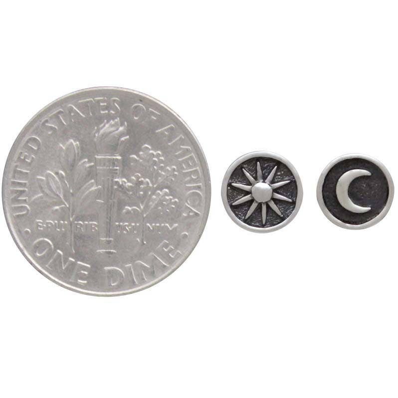 Raised Sun and Moon Post Earrings 6x6mm: Sterling Silver