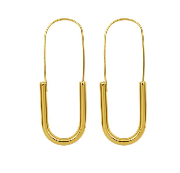 HoopLa Style - Paperclip Hoop- Drop Stainless Steel Earring: Gold