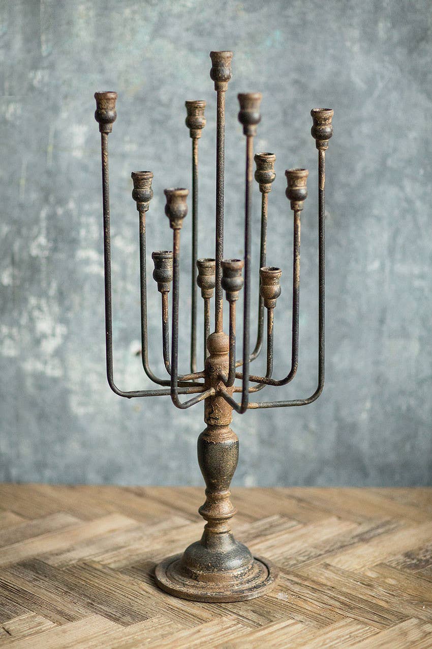 13-Candle Iron Candelabra: Black