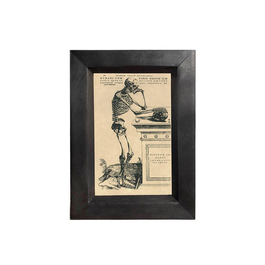 4"x6" Skeleton at Tomb Print Under Glass, Black Wood Frame