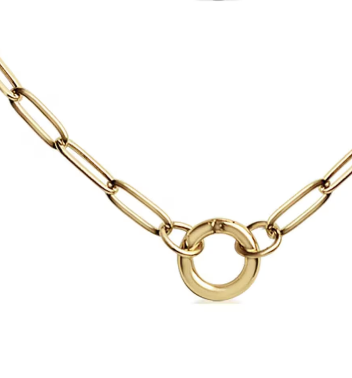 HoopLa Style -  Charm Collector Necklace- Circle-Steel Push Open 14K : Flat