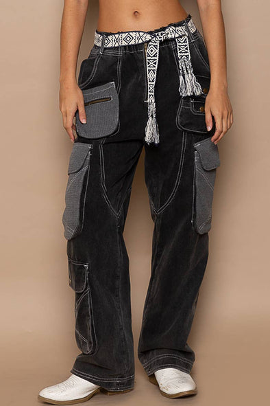 Fun thermal pockets cargo pants BLACK MULTI