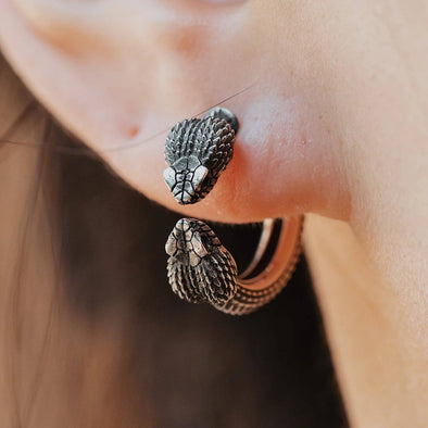 Amphisbaena Earrings: Oxidized Silver