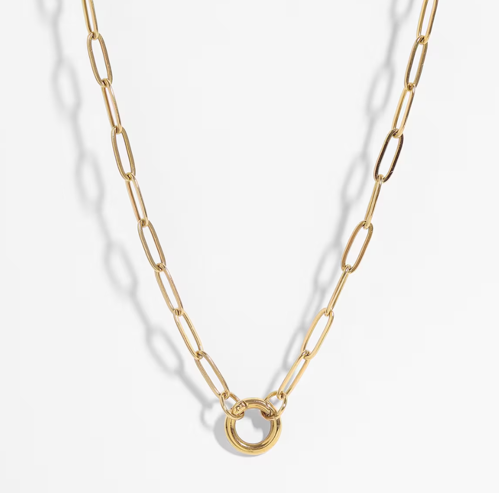 HoopLa Style -  Charm Collector Necklace- Circle-Steel Push Open 14K : Flat