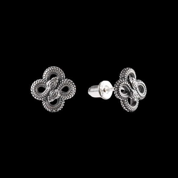 Double Snake Studs Earrings: Oxidized Silver