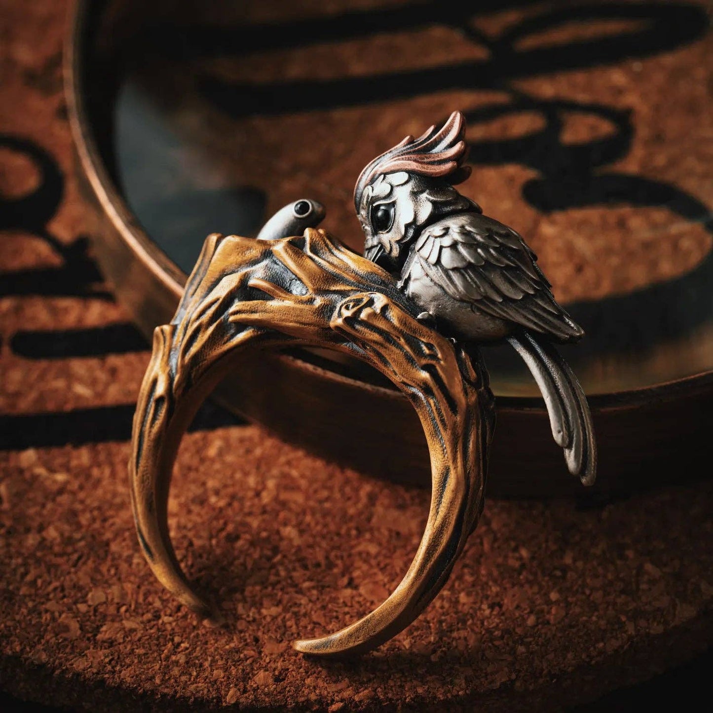 Woodpecker Ring: Brass & White Bronze & Copper / #10 / Cuff Ring