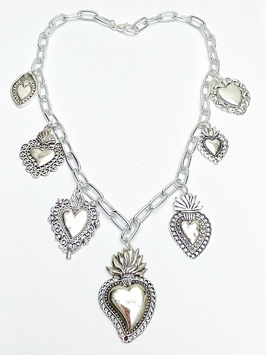 HoopLa Style - MY Heart - Antique Queen Heart Charm Steel Necklace