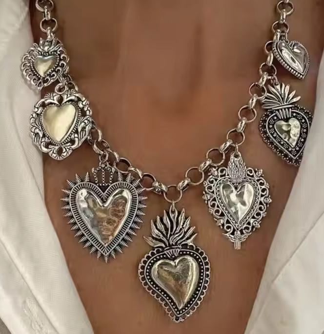 HoopLa Style - MY Heart - Antique Queen Heart Charm Steel Necklace