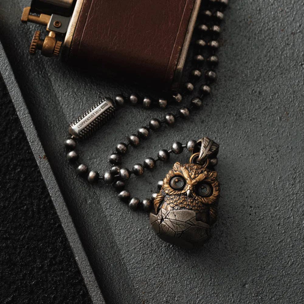 Owl Fidget Pendant: 18" / Brass / 4mm Black Ball Chain