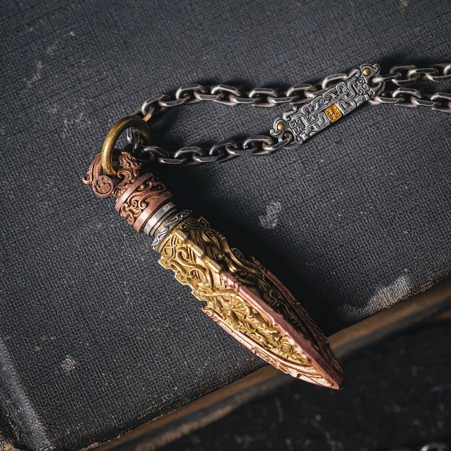 Arrowhead Capsule Pendant: 21" / Brass / 4mm Black Ball Chain