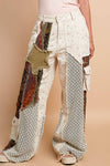 Printed patchwork detail woven twill pants: IVORY/REDBEAN MULTI