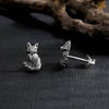 Sterling Silver Dimensional Sitting Fox Post Earrings 11x7mm