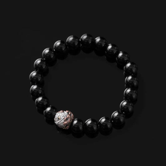 Koi Fish Bead Bracelet: Oxidized Silver / Obsidian / 20pcs(Beaded) + 2pcs(Extra)