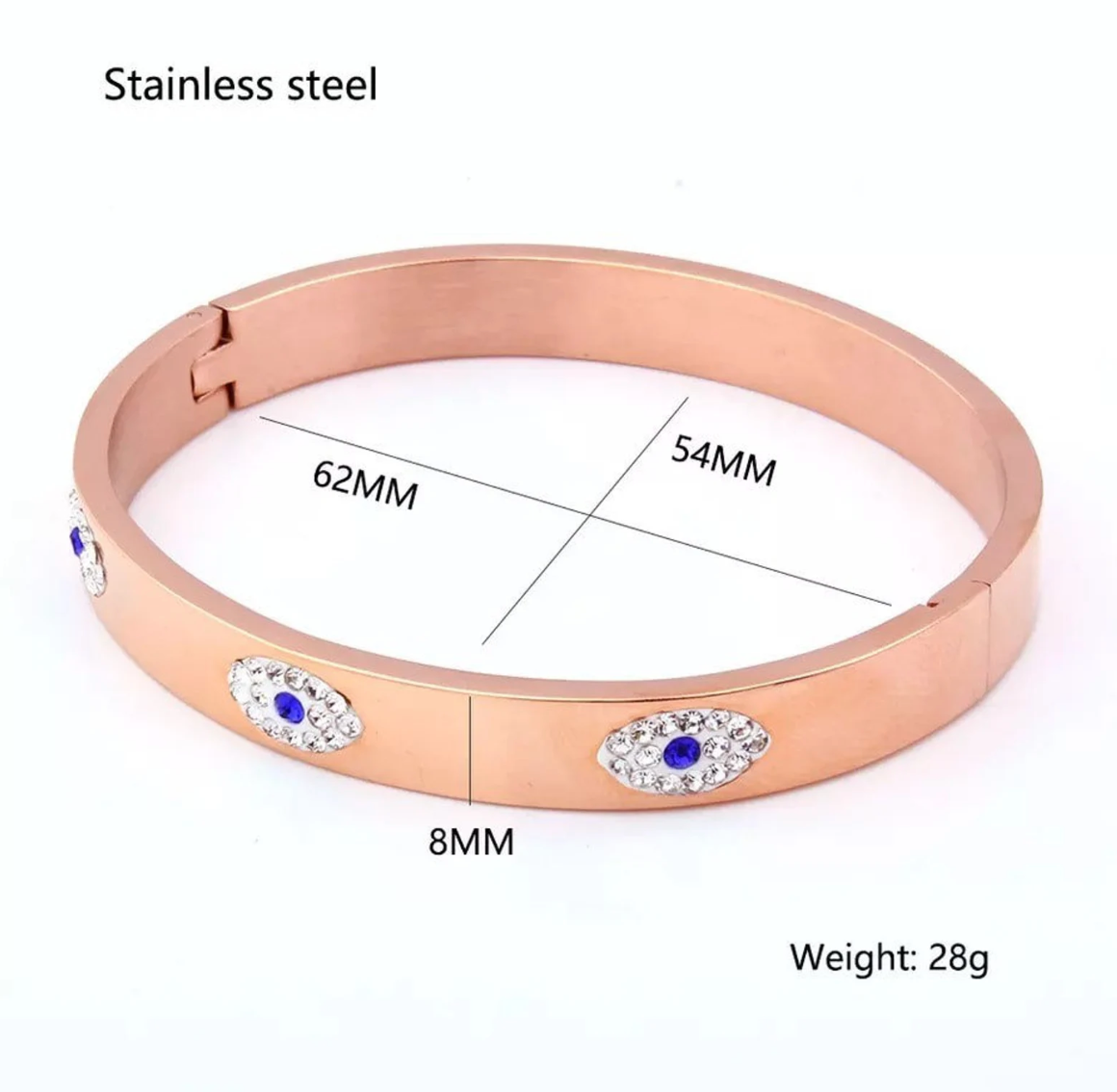 HoopLa Style - Evil Eye Hinge Bangle - 14K Gold PVD Stainless Steel: Rose Gold