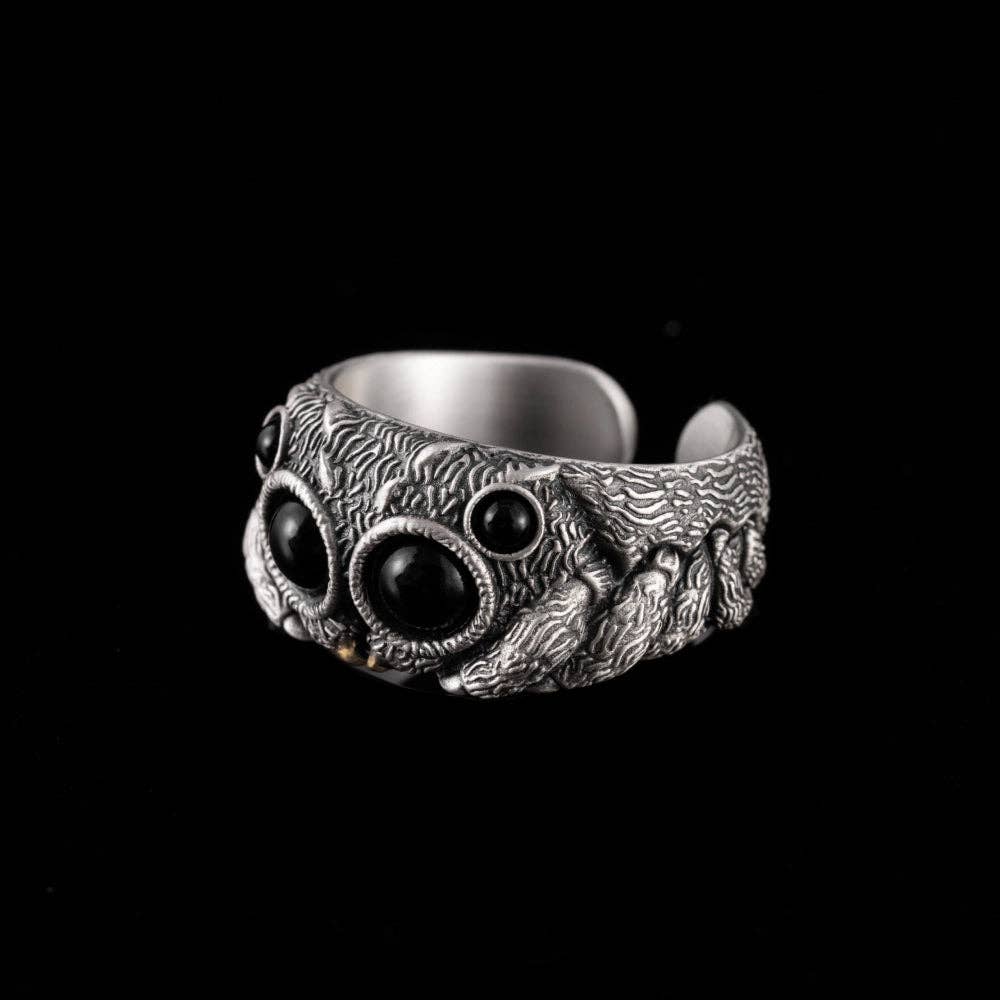 Jumping Spider Ring - Oxidized Silver: Oxidized Silver & Black Agate / #11